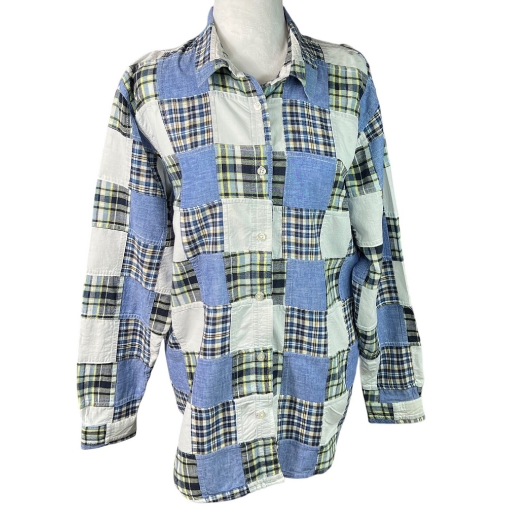 Vintage Marsh Landing Patchwork Plaid ButtonDown Shirt Long Sleeve Cotton Size M